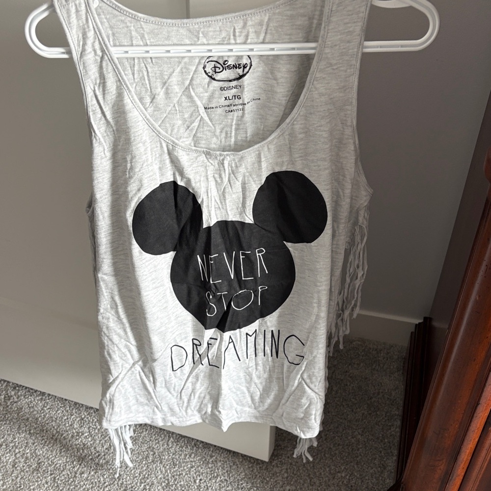 Disney women’s Light Gray Mickey Mouse Fringe Tank Top
